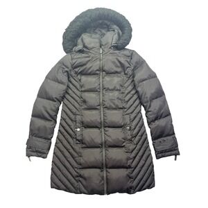 Kenneth Cole Duck Down Puffer Coat Quilted Faux Fur‎ Hooded Winter Warm Jacket S